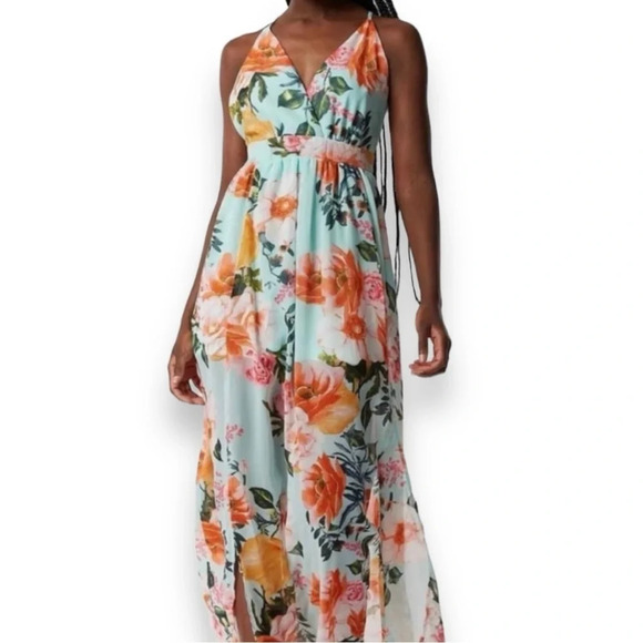 REVAMPED Women's Light Aqua Green Floral Maxi Dress XS | EUC - Picture 2 of 11